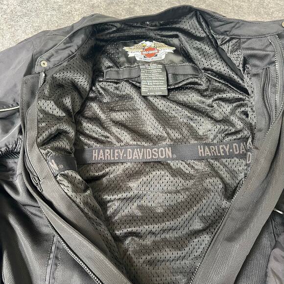 Harley Davidson Mens Black Motorcycle Jacket Mesh Armor Reflective Size Large - Picture 12 of 14